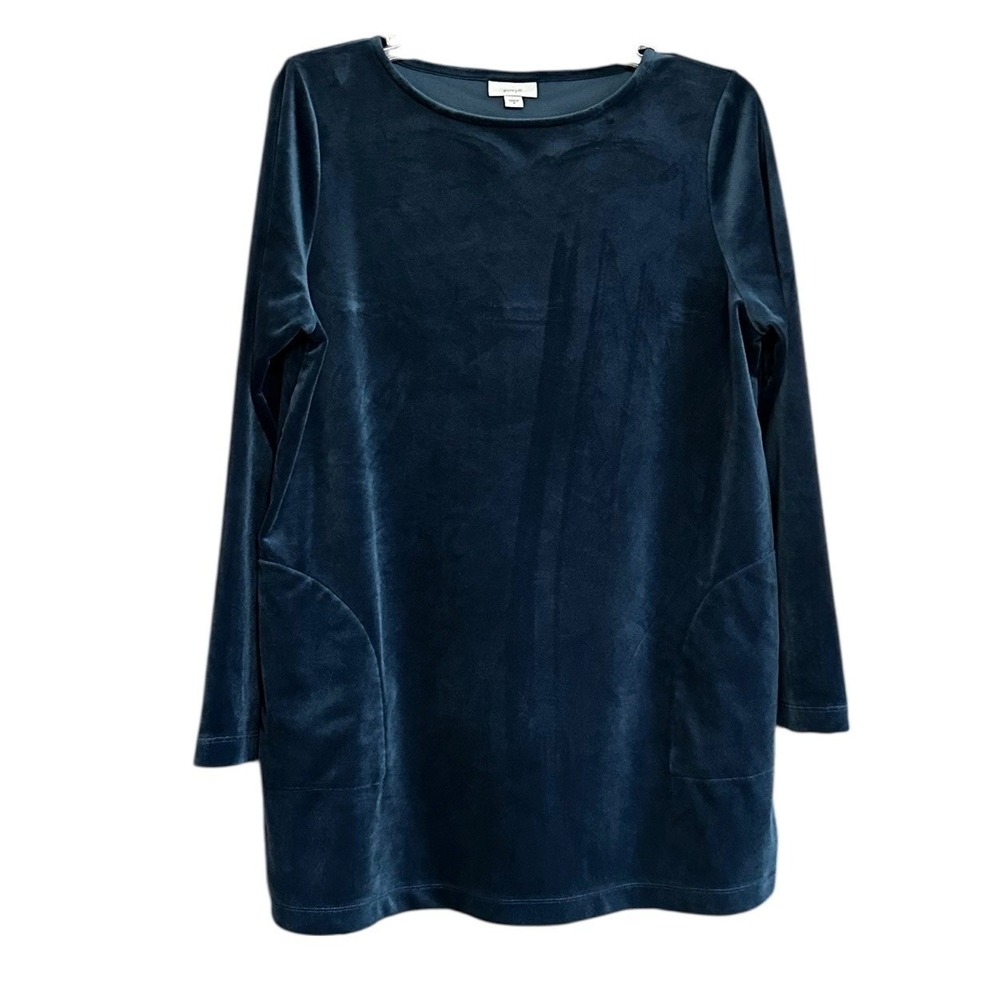 Pure Jill Teal Blue Velvet Long Sleeve Tunic Top Crew Neck Pockets M Cozycore‎